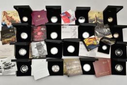 A QUANTITY OF ROYAL MINT SILVER PROOF COINS, to include 2013,14 and 15 boxed one ounce silver