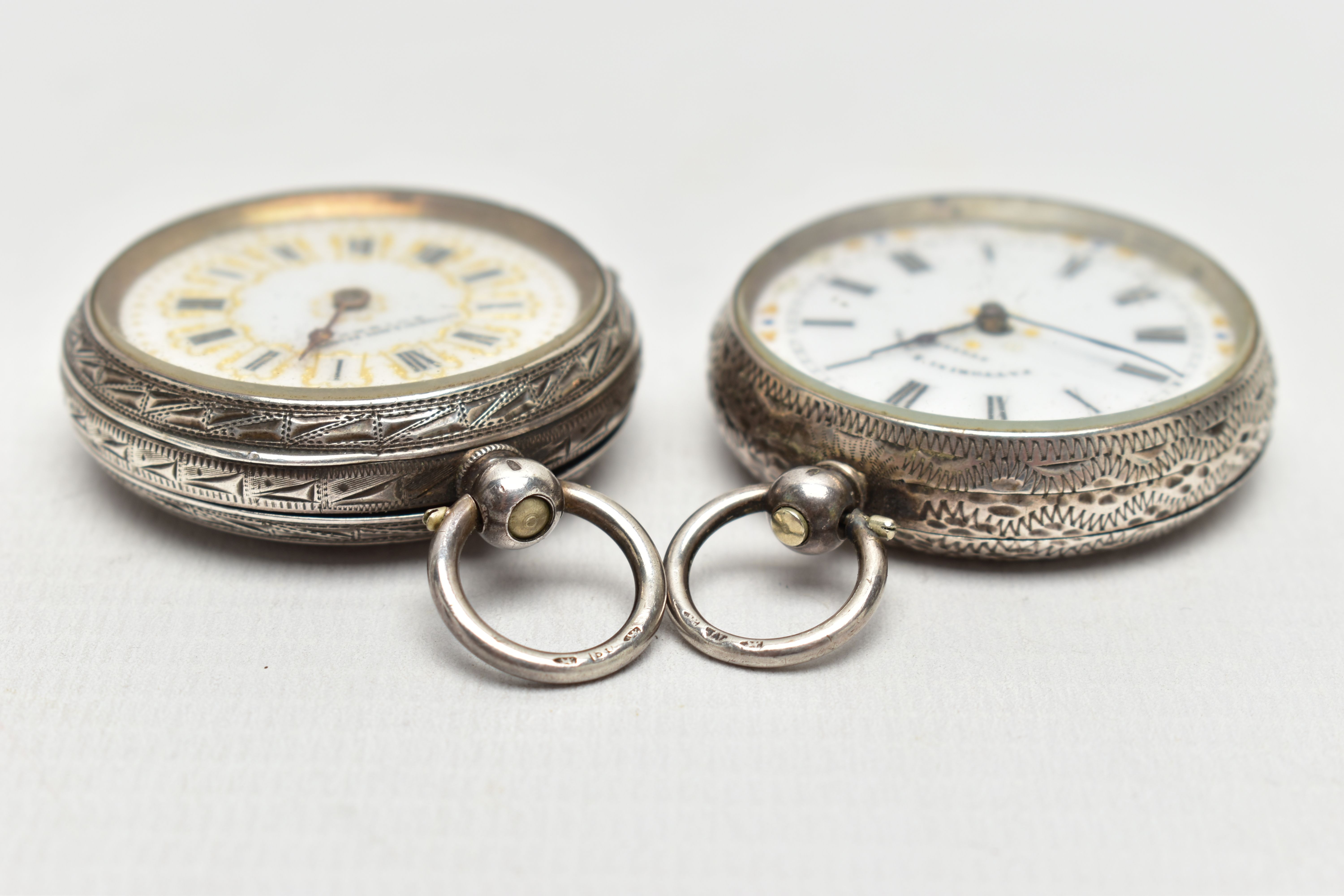 TWO SILVER LADIES POCKET WATCHES, the first a white circular dial with Roman numeral hourly markers, - Image 3 of 5