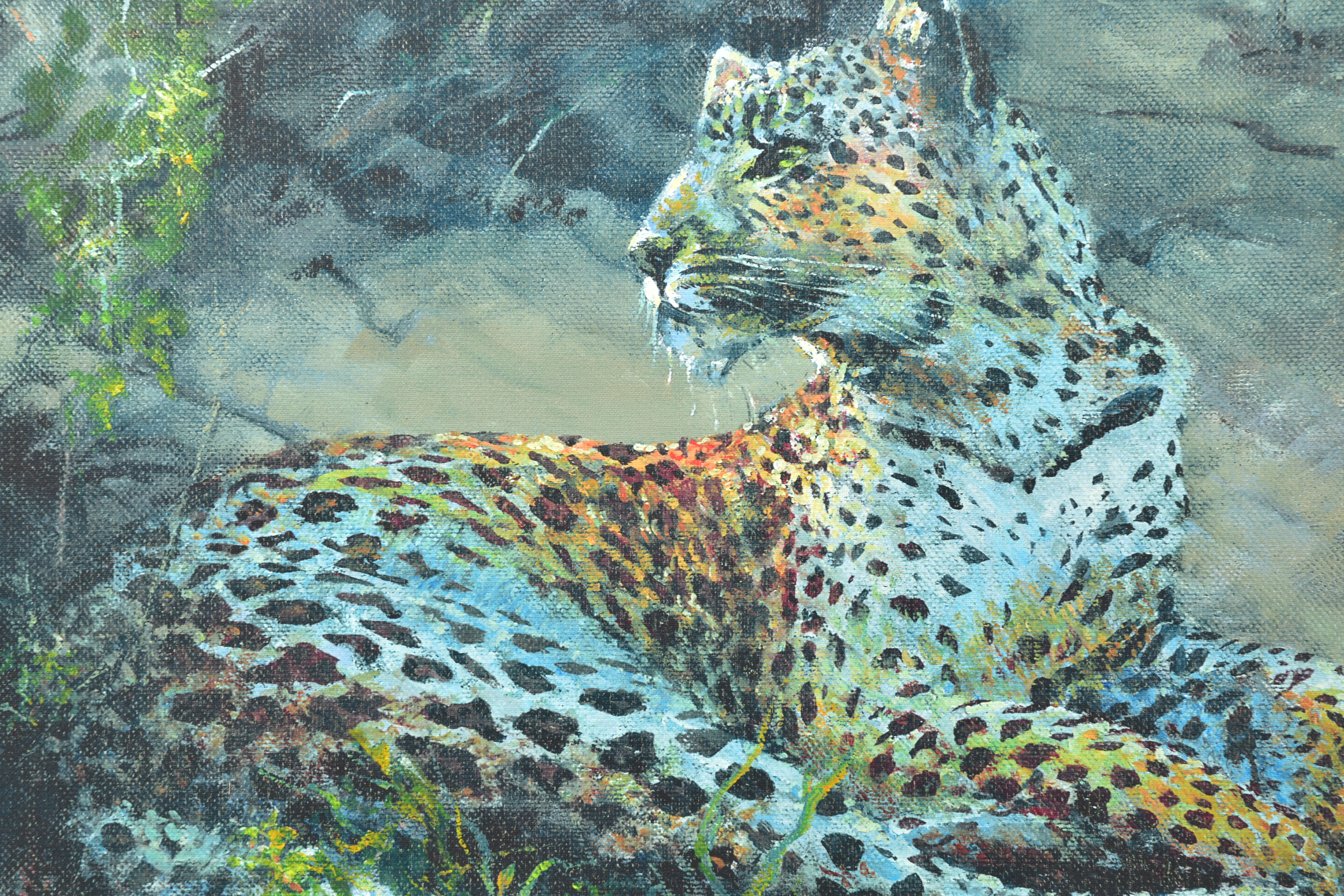 ROLF HARRIS (AUSTRALIAN 1930) 'LEOPARD RECLINING AT DUSK', signed limited edition print on canvas, - Image 2 of 15
