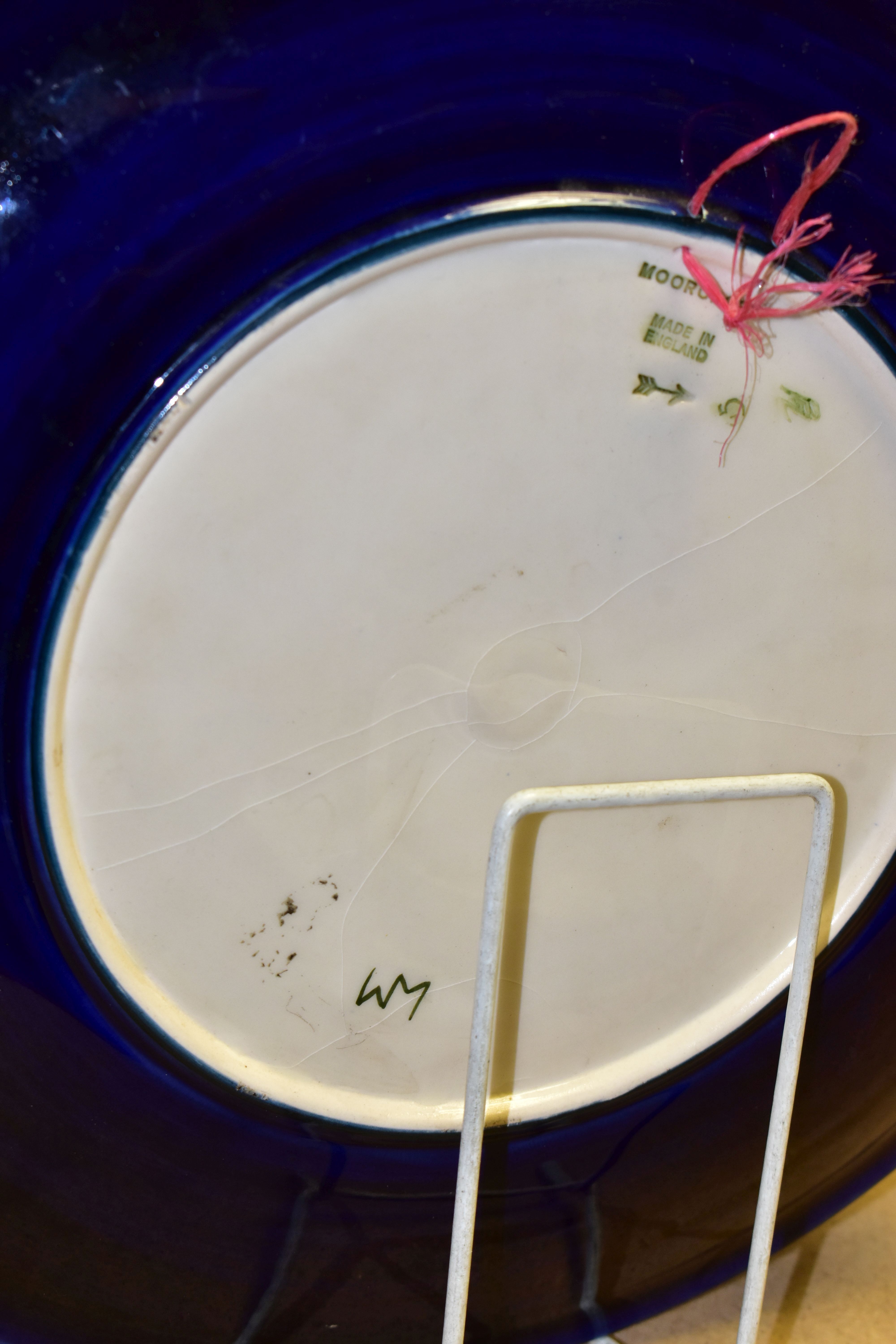 A MOORCROFT POTTERY ANEMONE PATTERN CHARGER, decorated with pink and purple flowers against a cobalt - Image 3 of 3