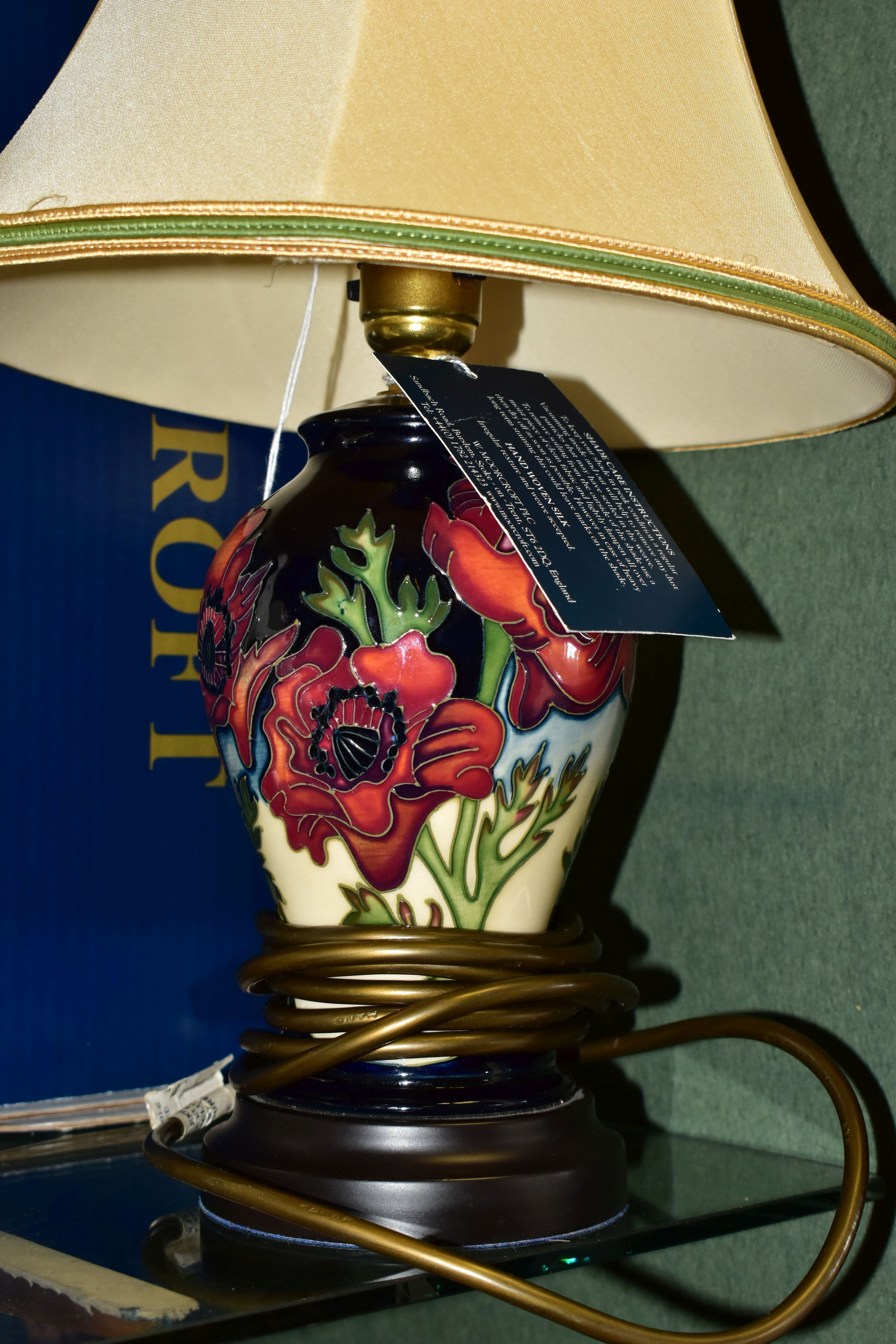 A BOXED MOORCROFT POTTERY FREEDOM FIELDS TABLE LAMP, of baluster form, tube lined with red poppies - Image 3 of 4