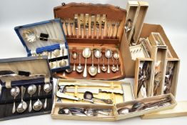 A LARGE ASSORTMENT OF CUTLERY SETS, to include two cased full sets of seven serving spoons, a