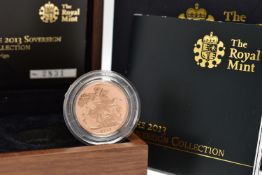 2013 GOLD PROOF SOVEREIGN, ROYAL MINT IN BOX OF ISSUE, COA no.2831
