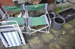 A PAIR OF HIGEAR FOLDING CAMPING CHAIRS, two other folding chairs, a folding camping table, along
