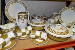 A WEDGWOOD SUSIE COOPER DESIGN 'OLD GOLD KEYSTONE' part dinner service comprising one coffee pot (