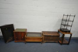 A SELECTION OF OCCASIONAL FURNITURE, to include an oak blanket chest width 90cm x depth 46cm x