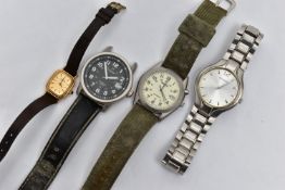 FOUR WRISTWATCHES, to include a Seiko kinetic wristwatch on a fabric strap, an Accurist wristwatch