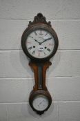 A LATE 19TH CENTURY ANEROID BAROMETER, with a 7 inch clock dial, behind a glass door, reading Seth