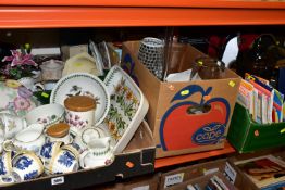 SEVEN BOXES OF CERAMICS AND ELECRICAL ITEMS, to include nine pieces of Portmeirion 'The Botanic