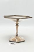 AN EARLY 20TH CENTURY SILVER TAZZA, of hexagon form, beading detail to the edges, a tapered stem