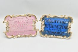 19TH CENTURY ADVERTISING / WORCESTER PORCELAIN INTEREST, two porcelain plaques of rectangular