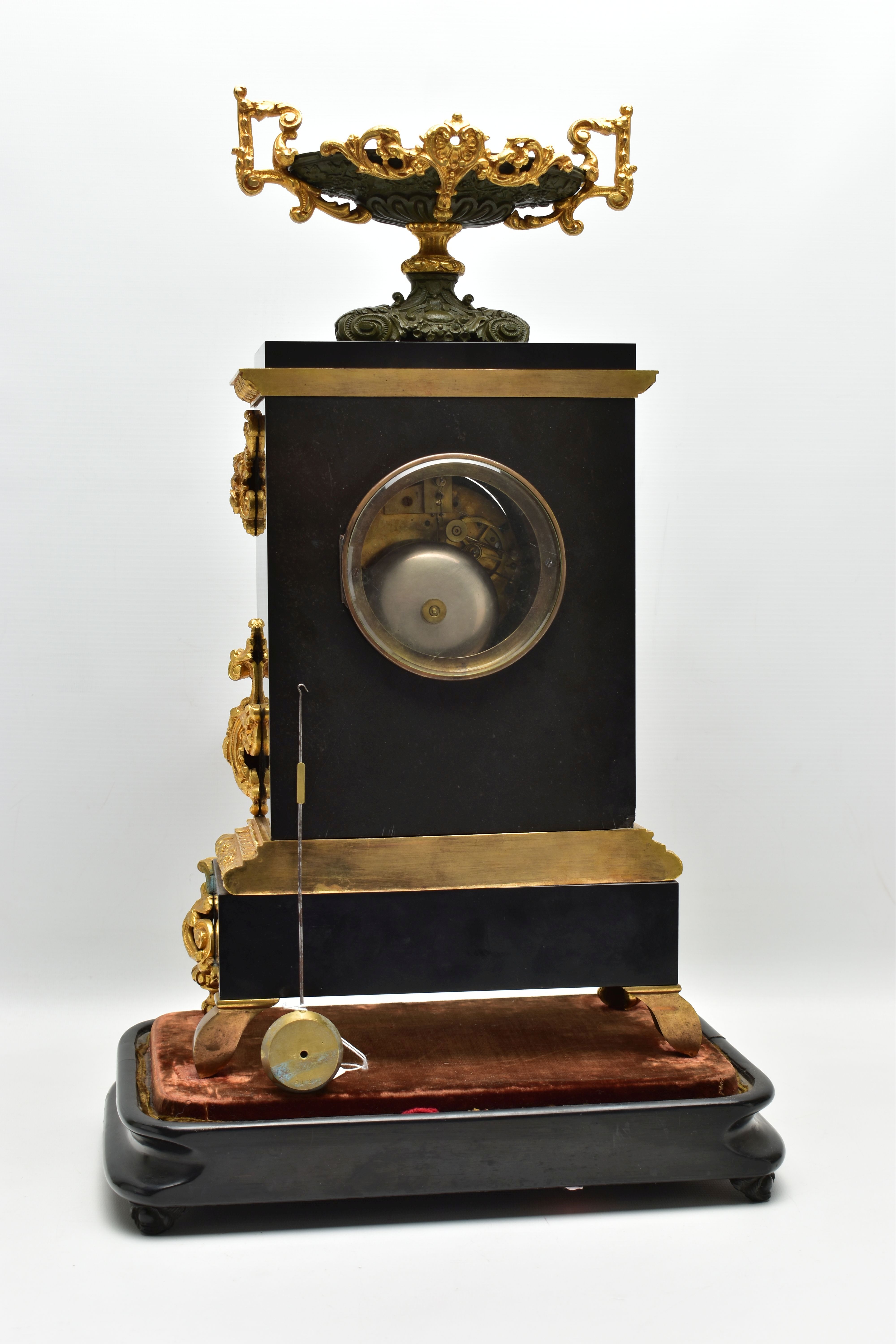 A LATE 19TH CENTURY BLACK SLATE AND GILT METAL CHARLES FRODSHAM OF PARIS MANTEL CLOCK UNDER A - Image 12 of 13