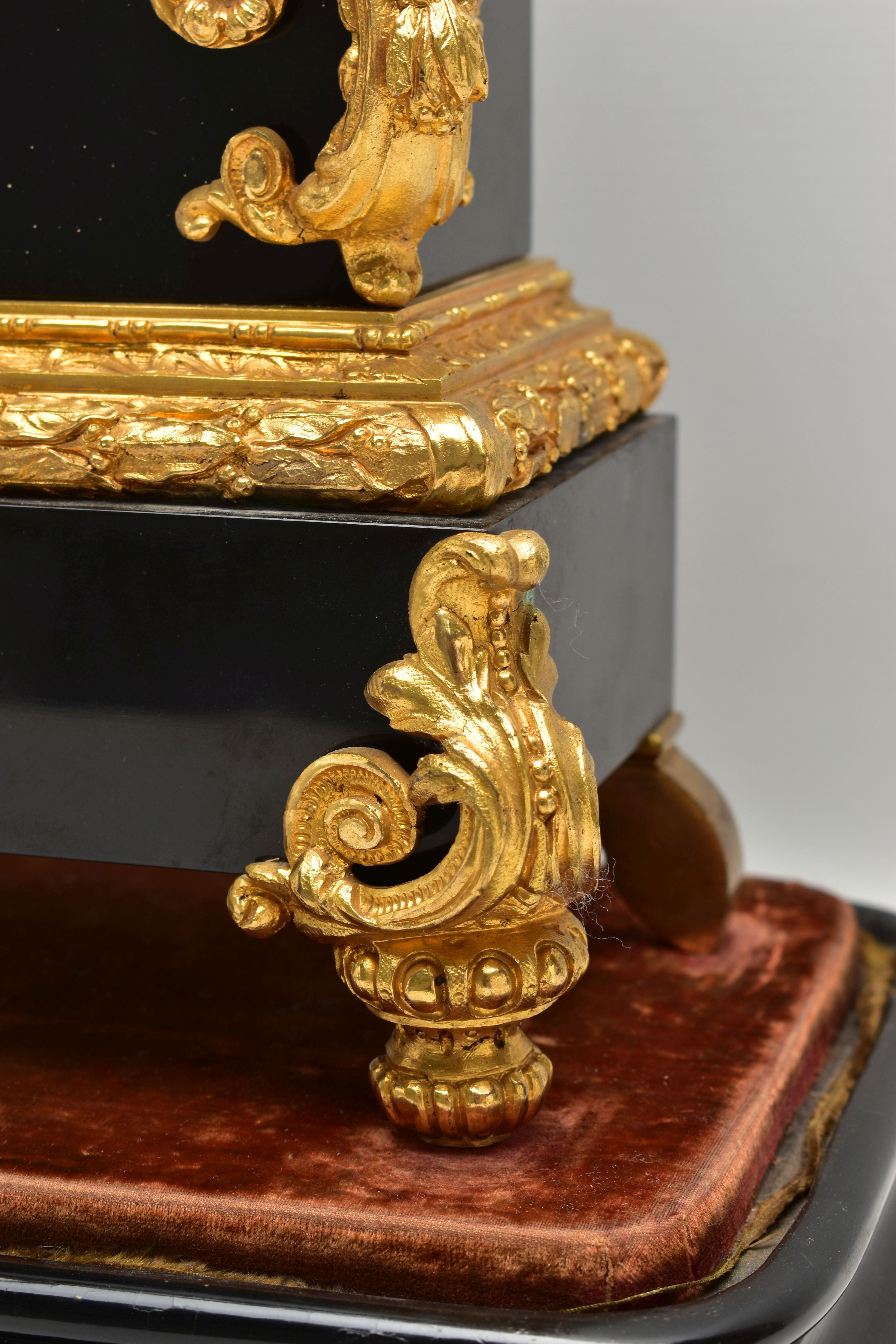 A LATE 19TH CENTURY BLACK SLATE AND GILT METAL CHARLES FRODSHAM OF PARIS MANTEL CLOCK UNDER A - Image 6 of 13