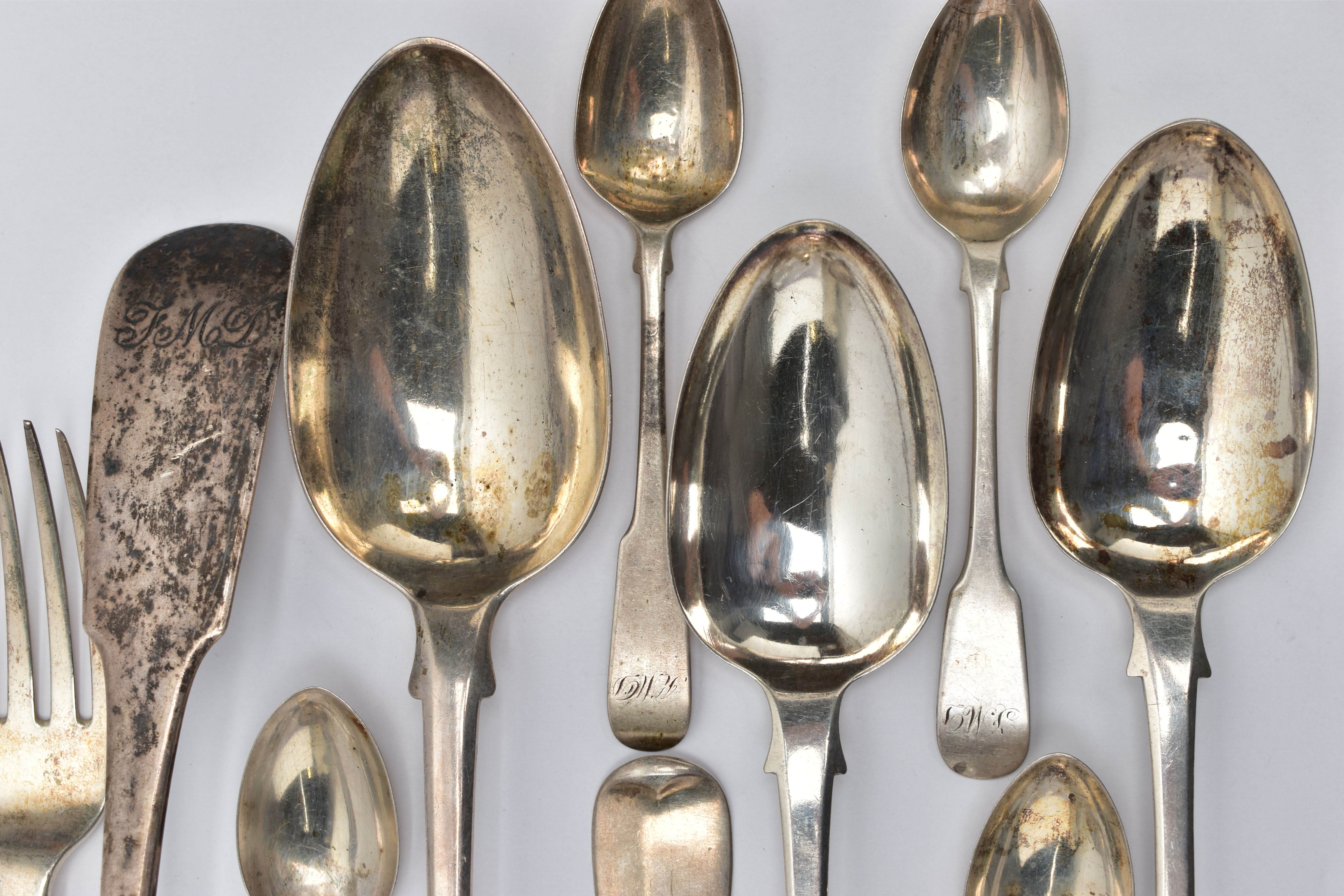 ELEVEN PIECES OF 19TH CENTURY SCOTTISH SILVER FLATWARE, comprising a soup ladle, two tablespoon - Image 4 of 7