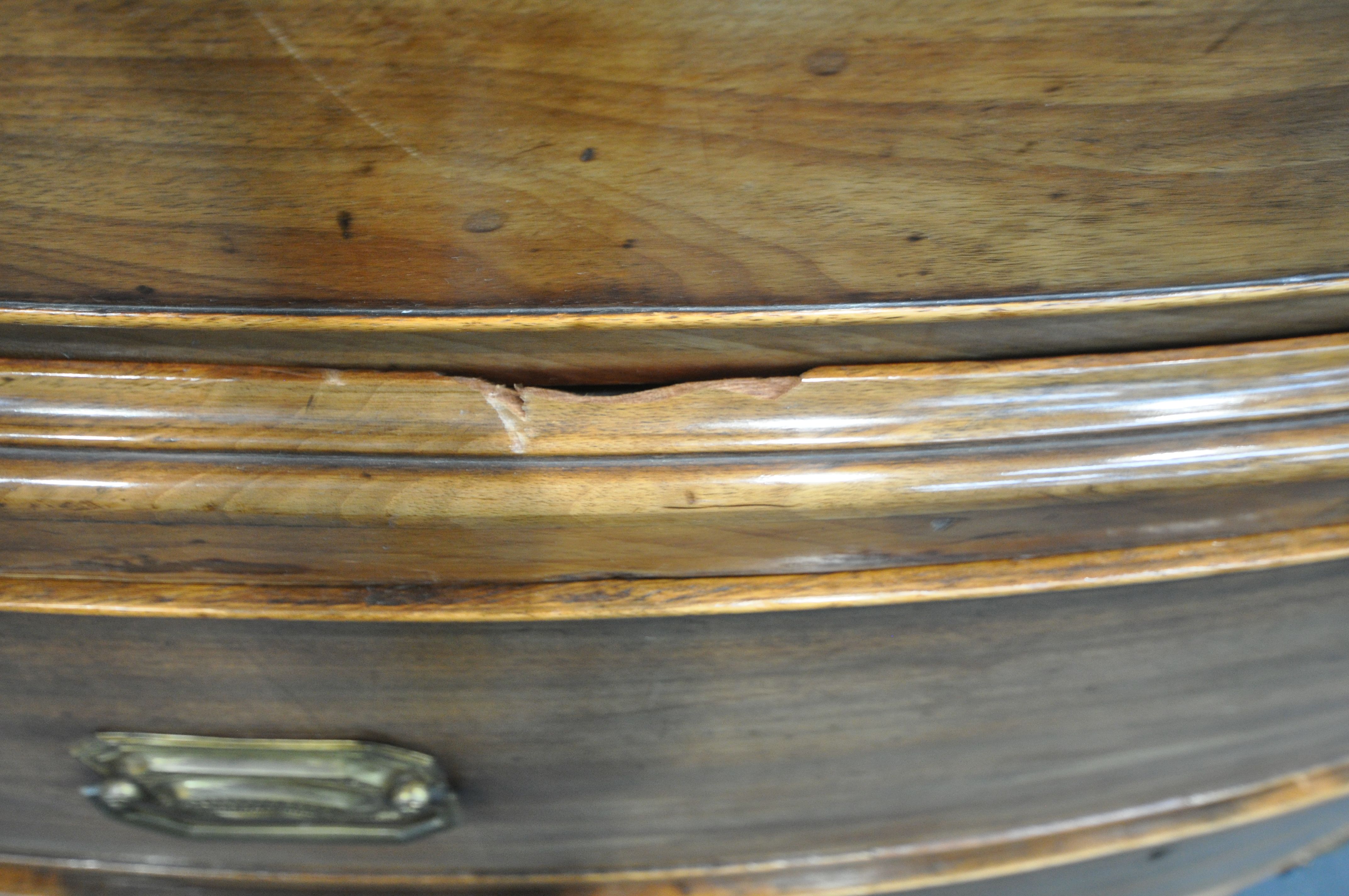 A GEORGE IV WALNUT BOWFRONT CHEST ON CHEST, of two short over six long graduated drawers, brass - Image 10 of 11