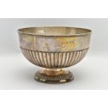 AN EDWARDIAN SILVER PEDESTAL ROSE BOWL, stop reeded decoration to the body and foot, makers