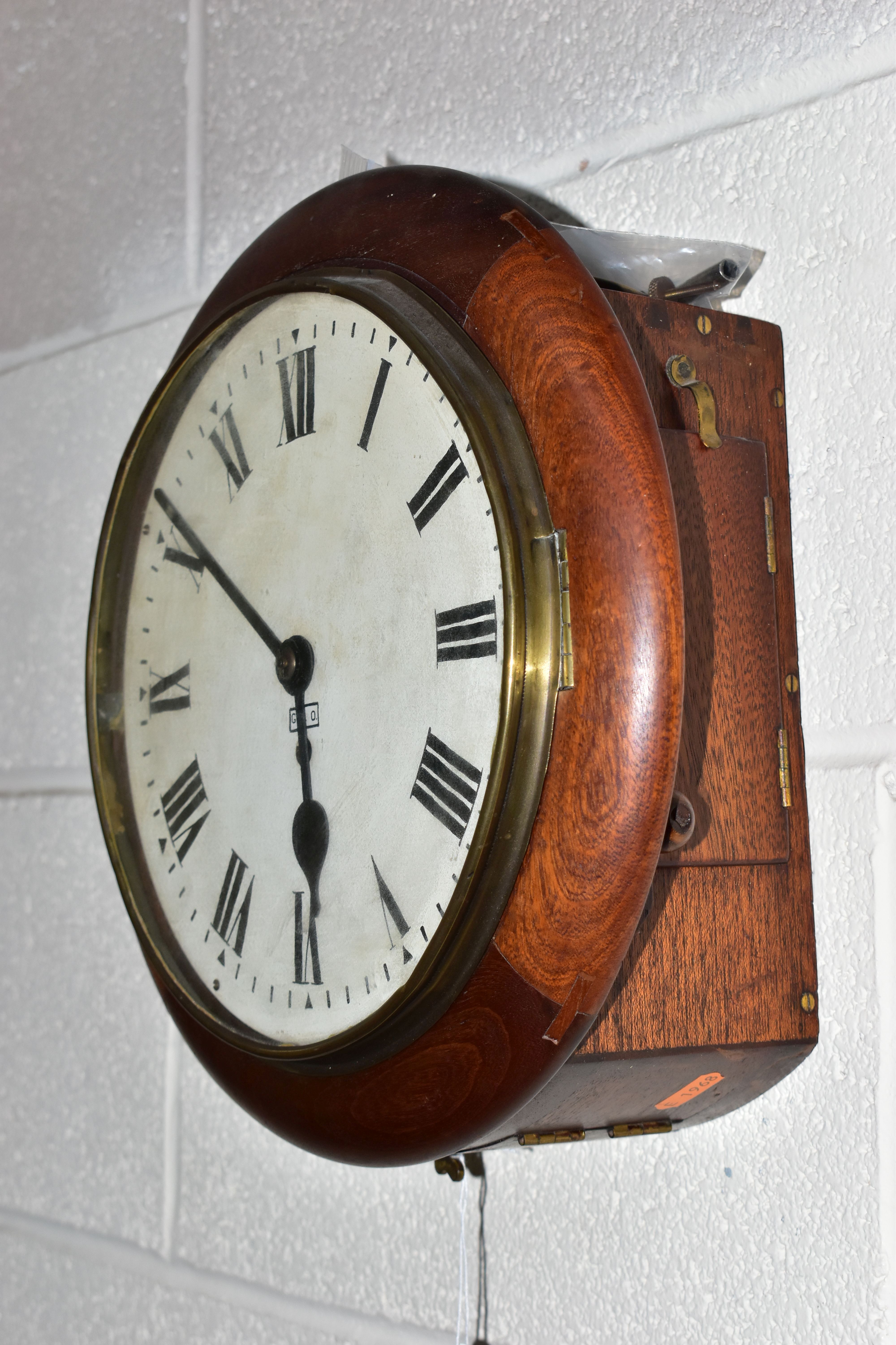 A VICTORIAN AND LATER MAHOGANY CASED THIRTY HOUR CIRCULAR WALL CLOCK, the painted 24.5cm dial with - Image 2 of 4