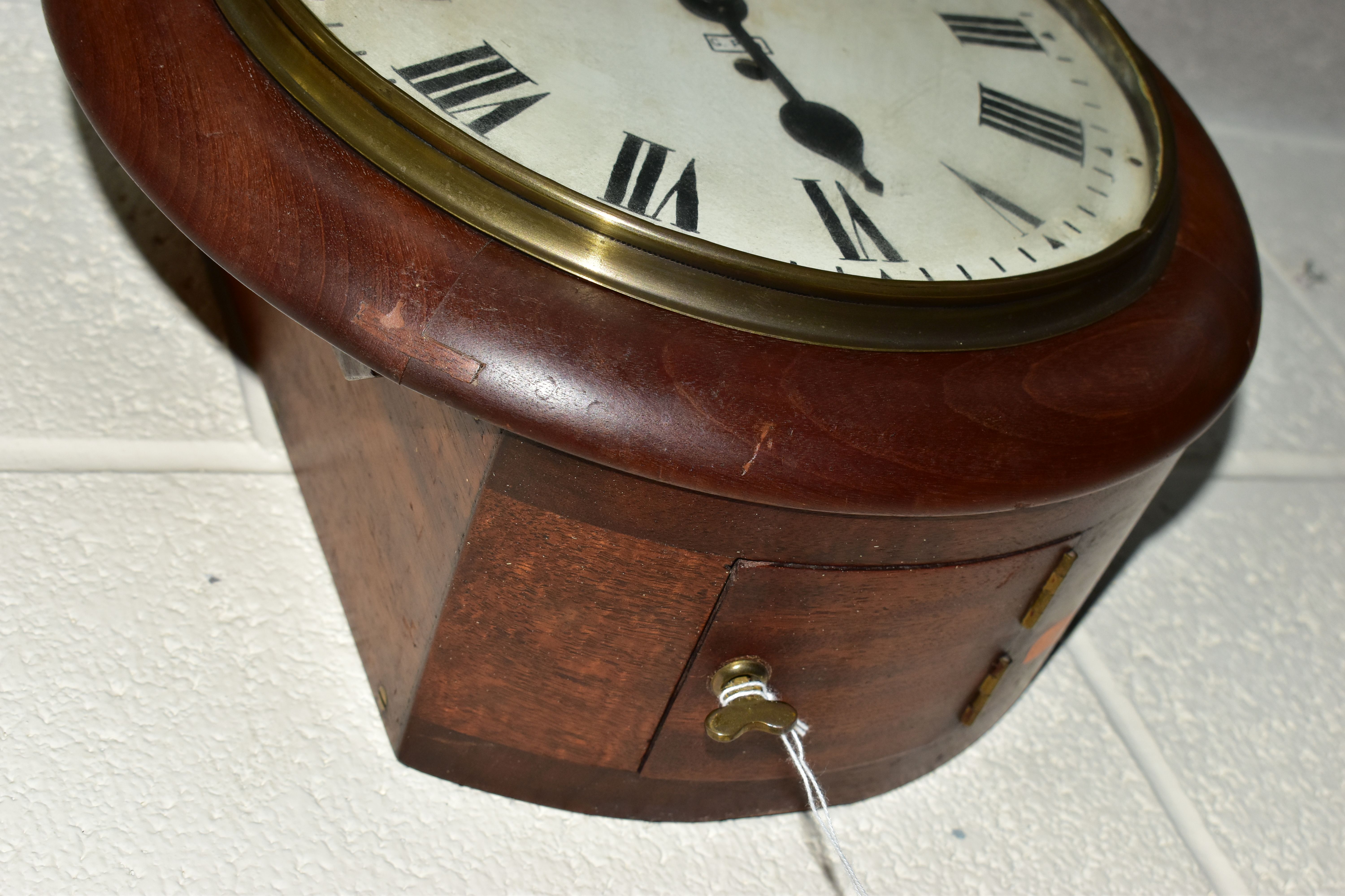 A VICTORIAN AND LATER MAHOGANY CASED THIRTY HOUR CIRCULAR WALL CLOCK, the painted 24.5cm dial with - Image 4 of 4