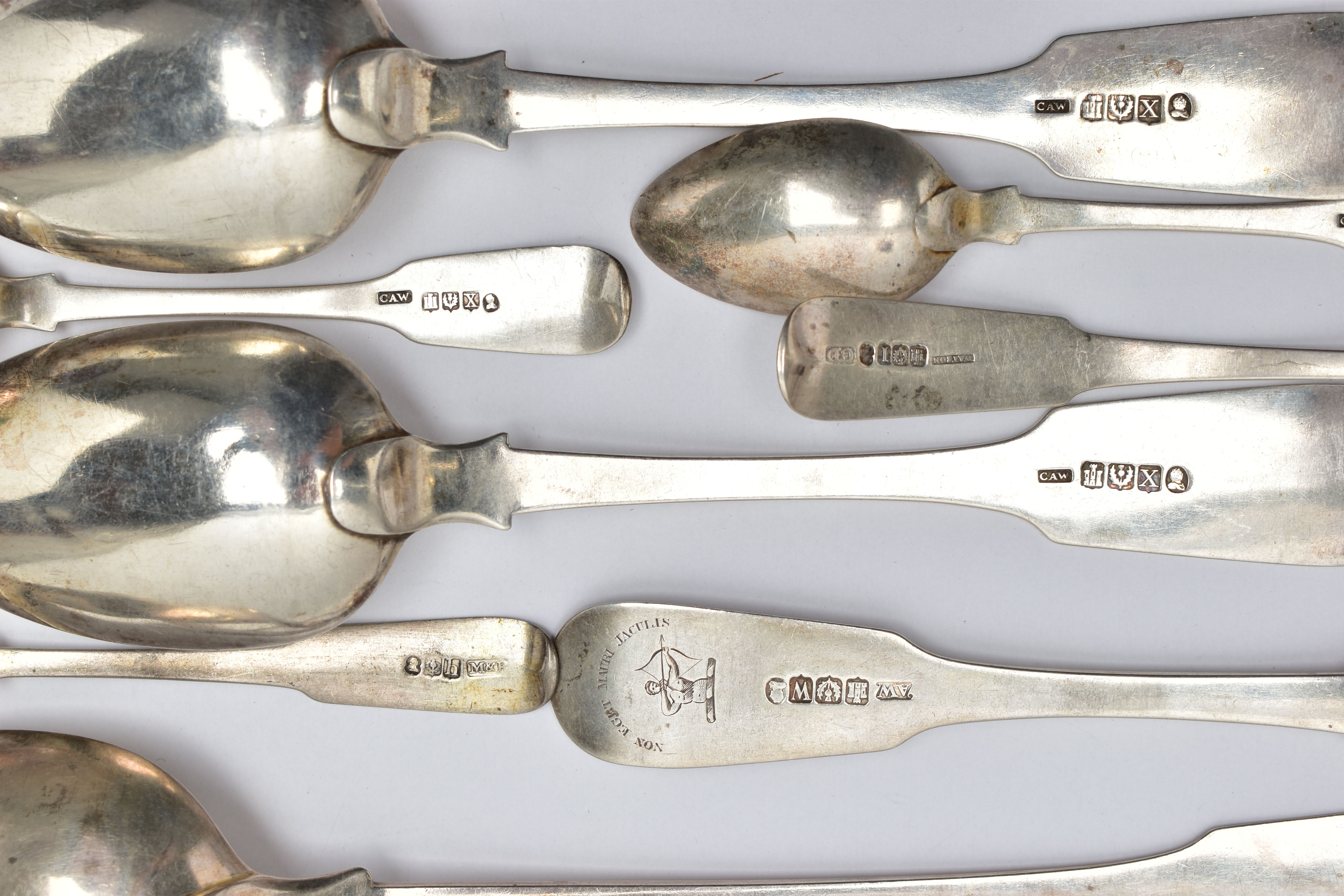 ELEVEN PIECES OF 19TH CENTURY SCOTTISH SILVER FLATWARE, comprising a soup ladle, two tablespoon - Image 7 of 7