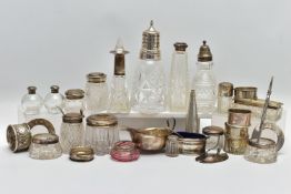 A PARCEL OF 19TH, 20TH AND 21ST CENTURY SILVER, the majority being silver mounted glass condiment