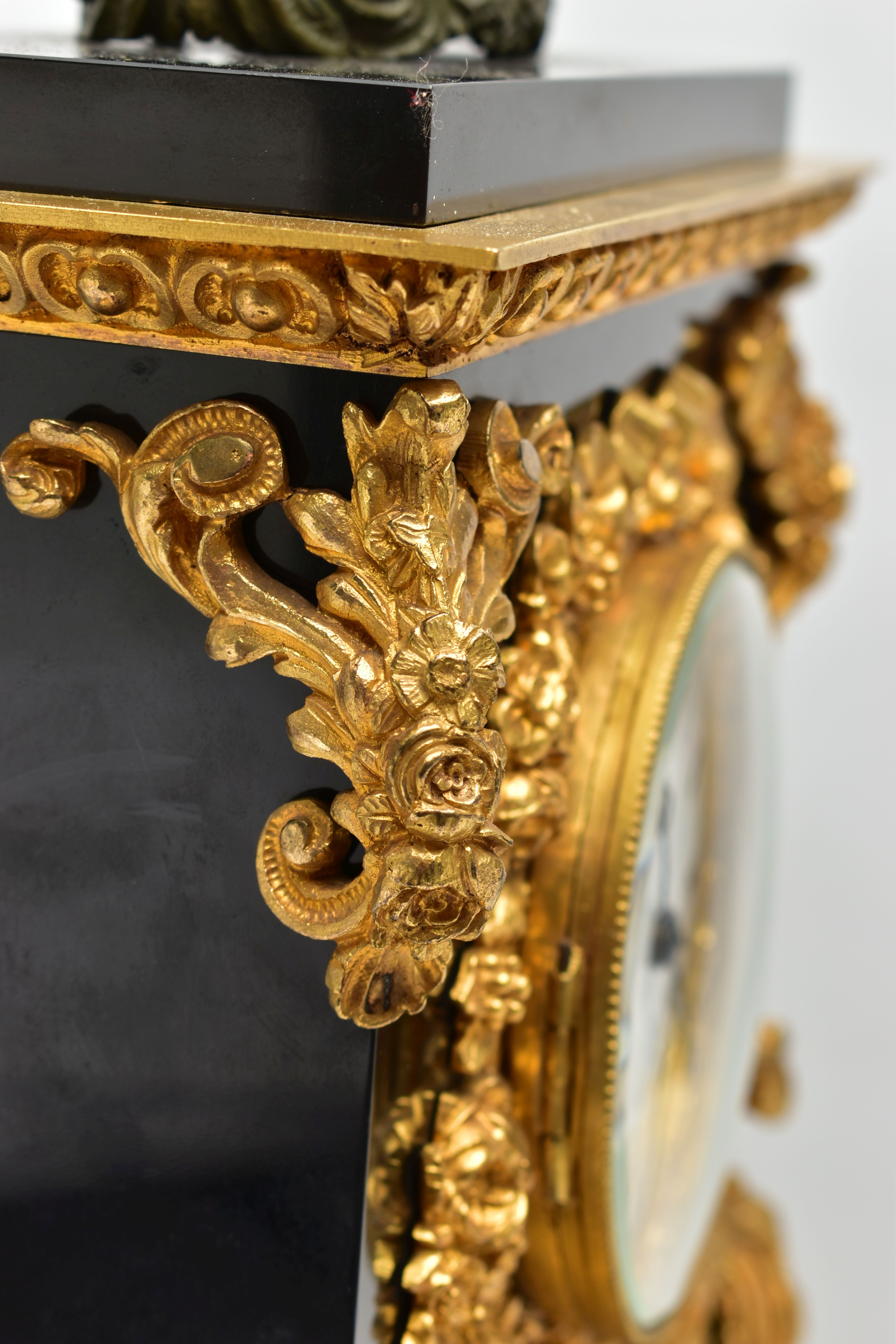 A LATE 19TH CENTURY BLACK SLATE AND GILT METAL CHARLES FRODSHAM OF PARIS MANTEL CLOCK UNDER A - Image 9 of 13