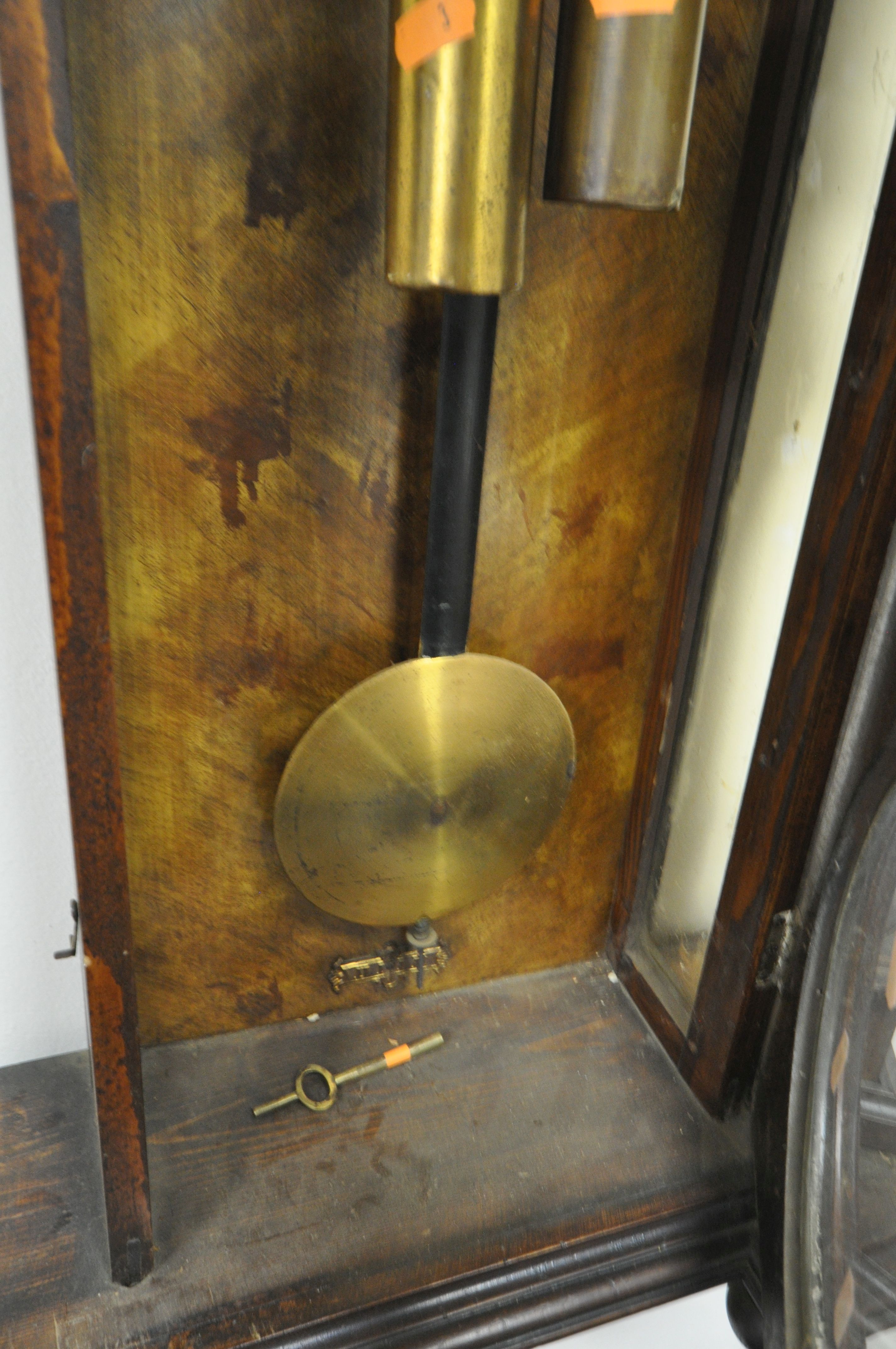 A LATE 19TH CENTURY REGULATOR VIENNA WALL CLOCK, having a resin horse finial, the door with - Image 5 of 6