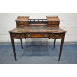 A LATE 19TH CENTURY ROSEWOOD, BOXWOOD STRUNG AND MARQUETRY INLAID CARLTON HOUSE DESK, the raised top