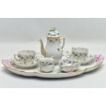 A HEREND PORCELAIN CABARET SET HAND PAINTED WITH STYLISED CORNFLOWERS, the set comprises an oval