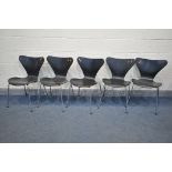 ARNE JACOBSEN (DANISH 1902-1971) FOR FRITZ HANSEN, A SET OF FIVE 'SERIES 7' MODEL 3107 BLACK PLYWOOD