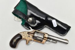 AN ANTIQUE .32” RIM-FIRE 6 SHOT POCKET REVOLVER FITTED WITH AN OCTAGONAL BARREL, marked on its top