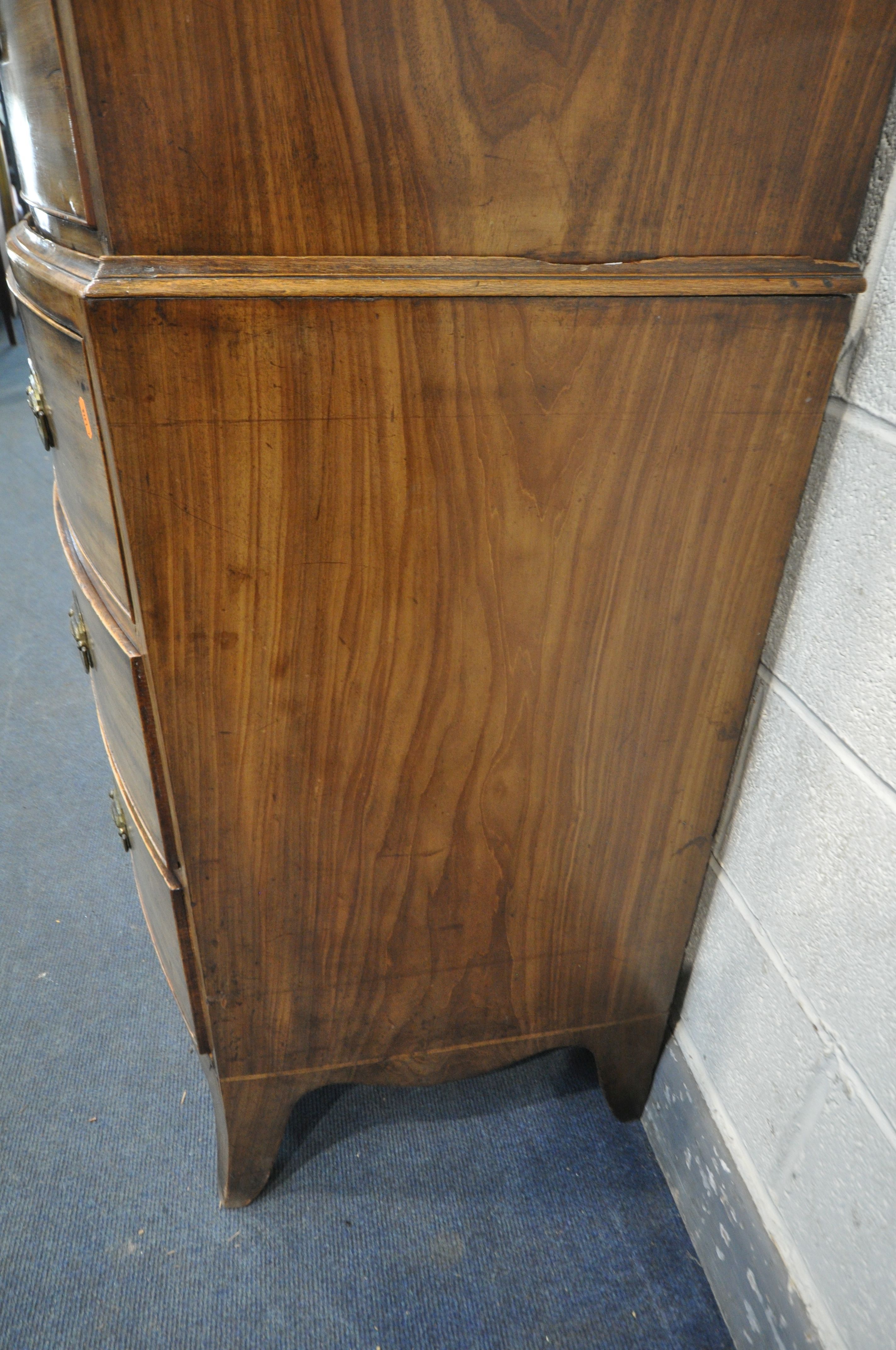 A GEORGE IV WALNUT BOWFRONT CHEST ON CHEST, of two short over six long graduated drawers, brass - Image 4 of 11