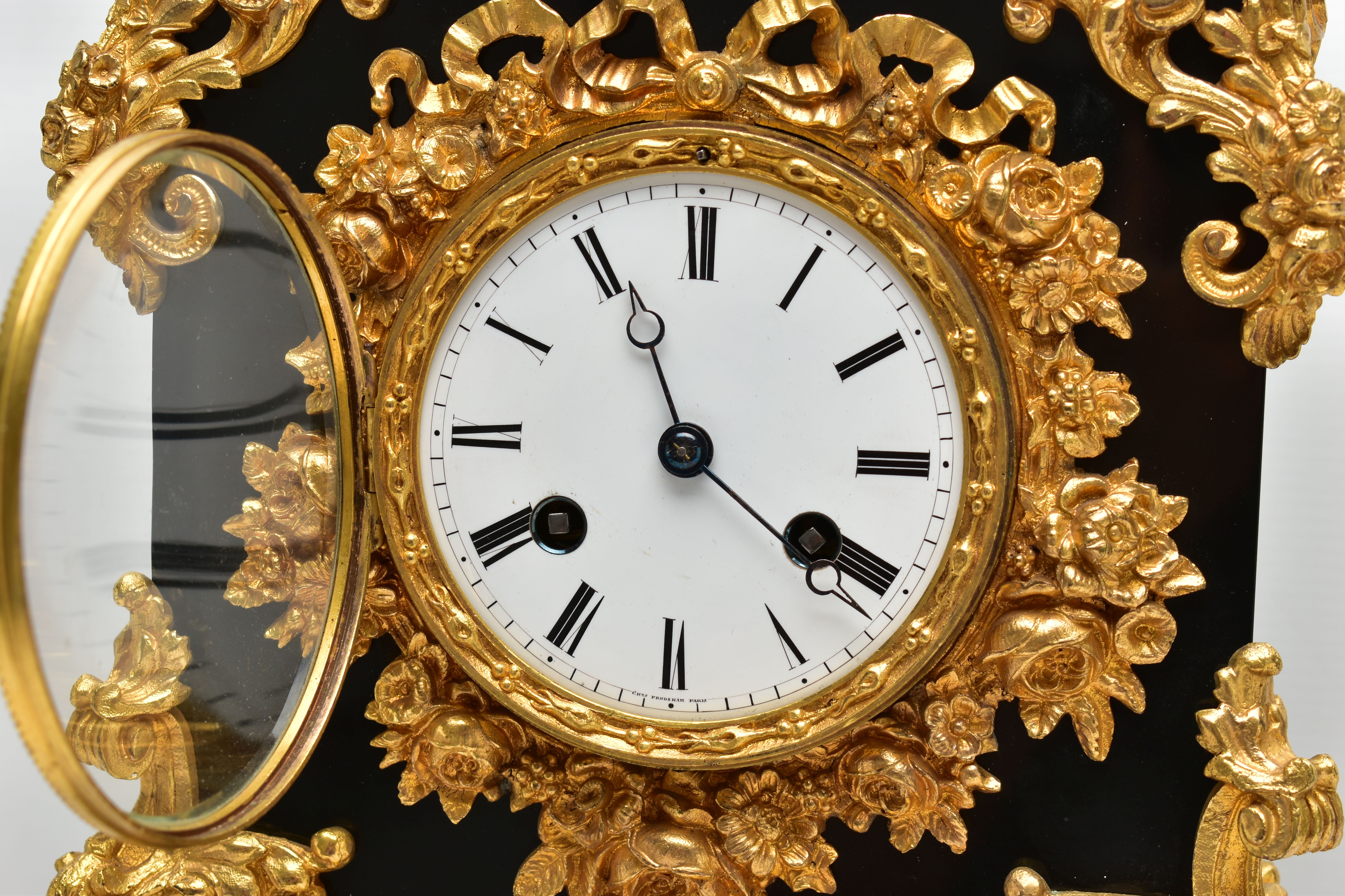 A LATE 19TH CENTURY BLACK SLATE AND GILT METAL CHARLES FRODSHAM OF PARIS MANTEL CLOCK UNDER A - Image 5 of 13