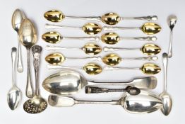 A PARCEL OF 19TH AND 20TH CENTURY SILVER FLATWARE, including a pair of George V Fiddle pattern