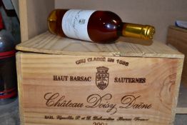 WINE, twelve bottles in original wood case of CHATEAU DOISY DAENE SAUTERNES 2001 CRU CLASSE EN 1855,