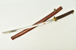 A BELIEVED WWII JAPANESE KATANA MILITARY SWORD, together with brass fittings and a cord bound