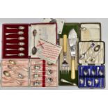 THREE CASES OF SILVER TEA AND COFFEE SPOONS, ETC, including a cased set of six Elizabeth II rat tail