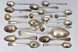 A PARCEL OF ASSORTED LATE 18TH, 19TH AND 20TH CENTURY SILVER SPOONS, including a George III Old
