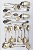 A SELECTION OF ASSORTED 19TH AND 20TH CENTURY SILVER SPOONS, to include a pair of George III Old
