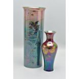 WALTER SLATER FOR SHELLEY, TWO LUSTRE VASES, the first of cylindrical form with a flared rim,