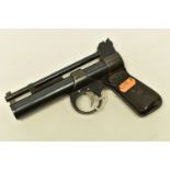 A .177” SMOOTH BORE WEBLEY & SCOTT JUNIOR AIR PISTOL, batch number 28581, its blued finish is rust