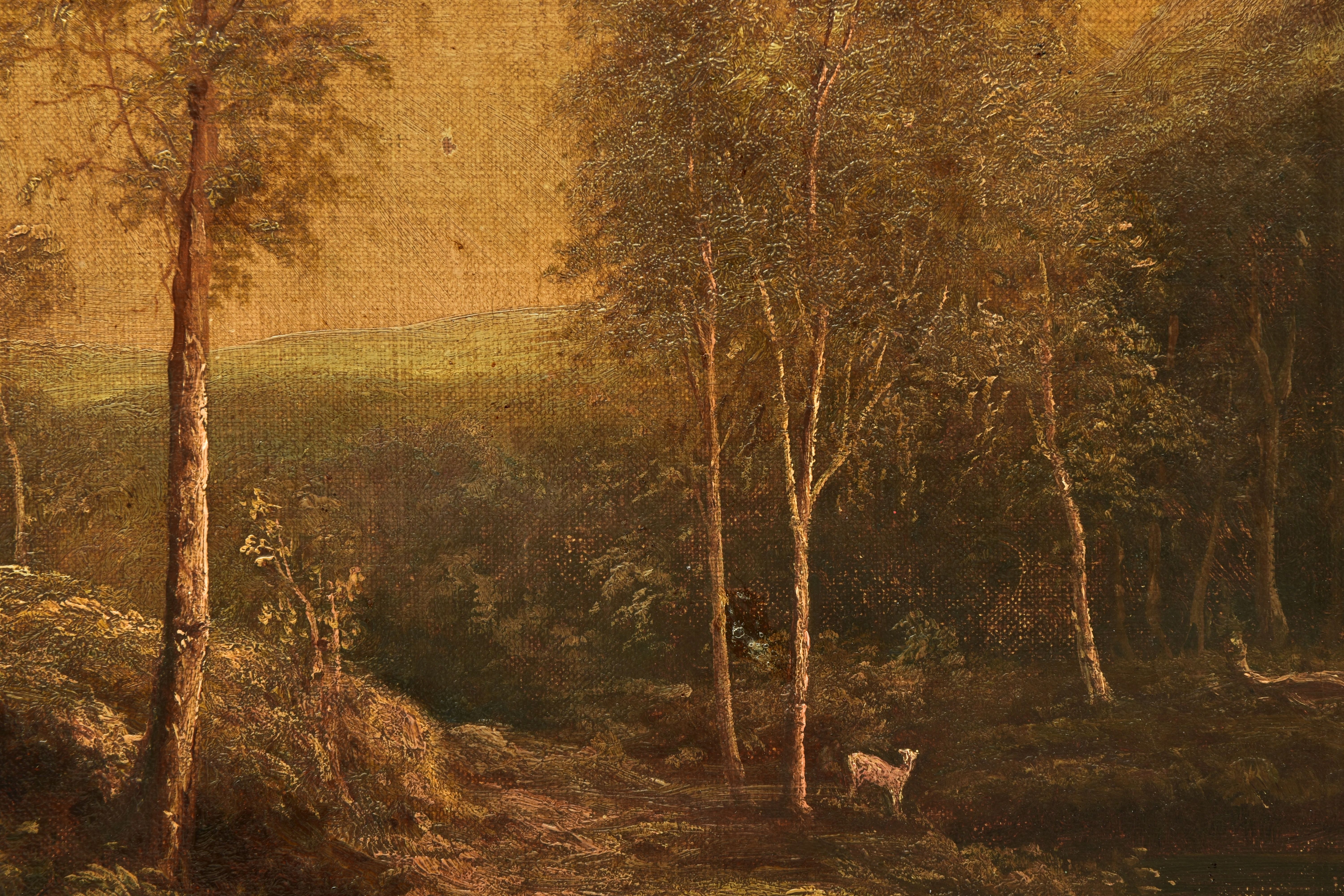 JOHN LONGSTAFFE (1849-1912) UNTITLED, AN ENGLISH SCHOOL LANDSCAPE, a path through a thinly wooded - Image 7 of 8