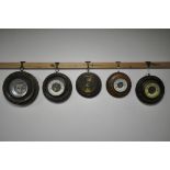 FIVE VARIOUS LATE VICTORIAN/EDWARDIAN CIRCULAR ANEROID BAROMETERS, largest diameter 24cm (5)(