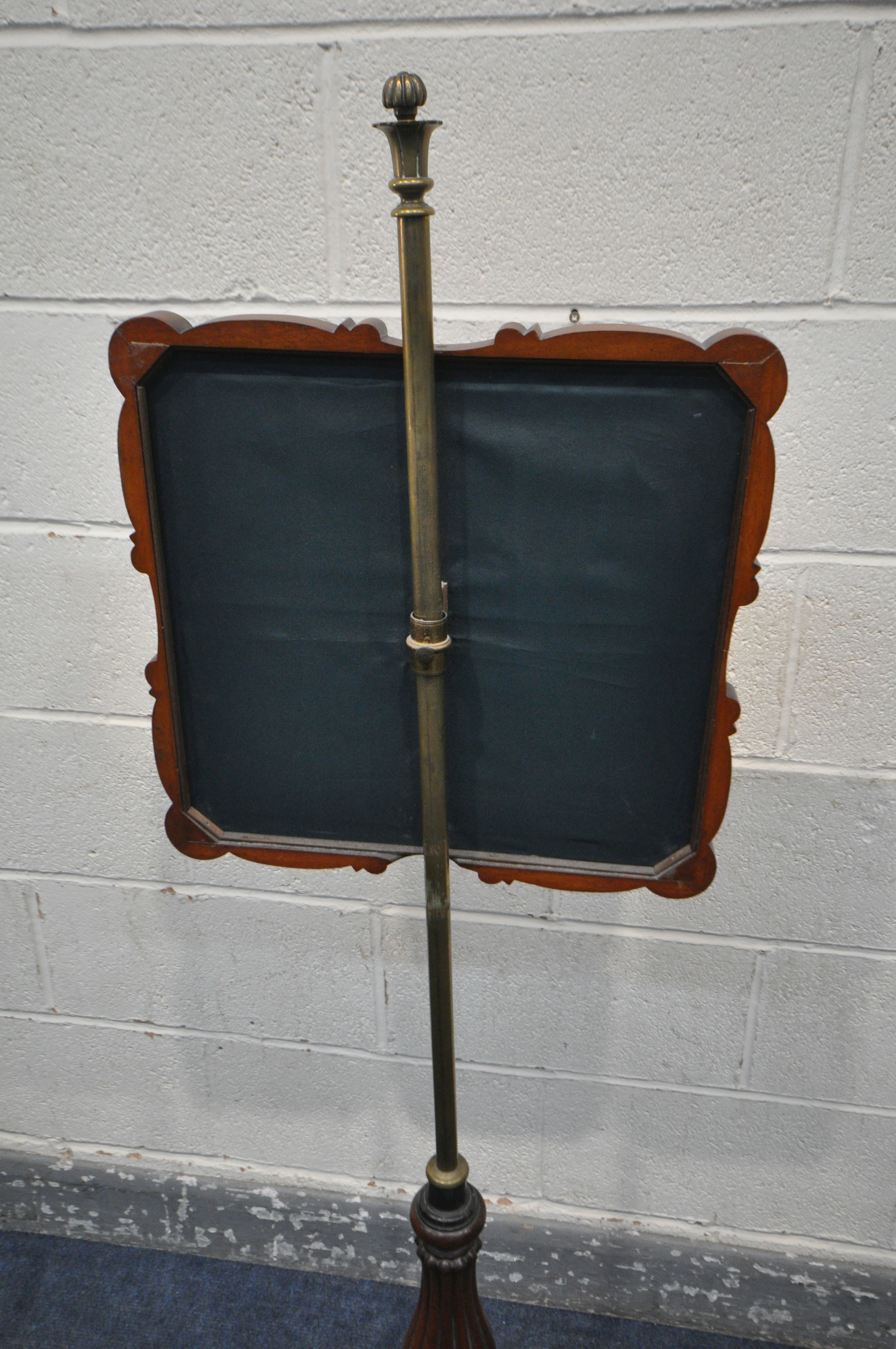 A VICTORIAN WALNUT POLE SCREEN, the shaped frame with a glass panel enclosing a needlework - Image 4 of 4