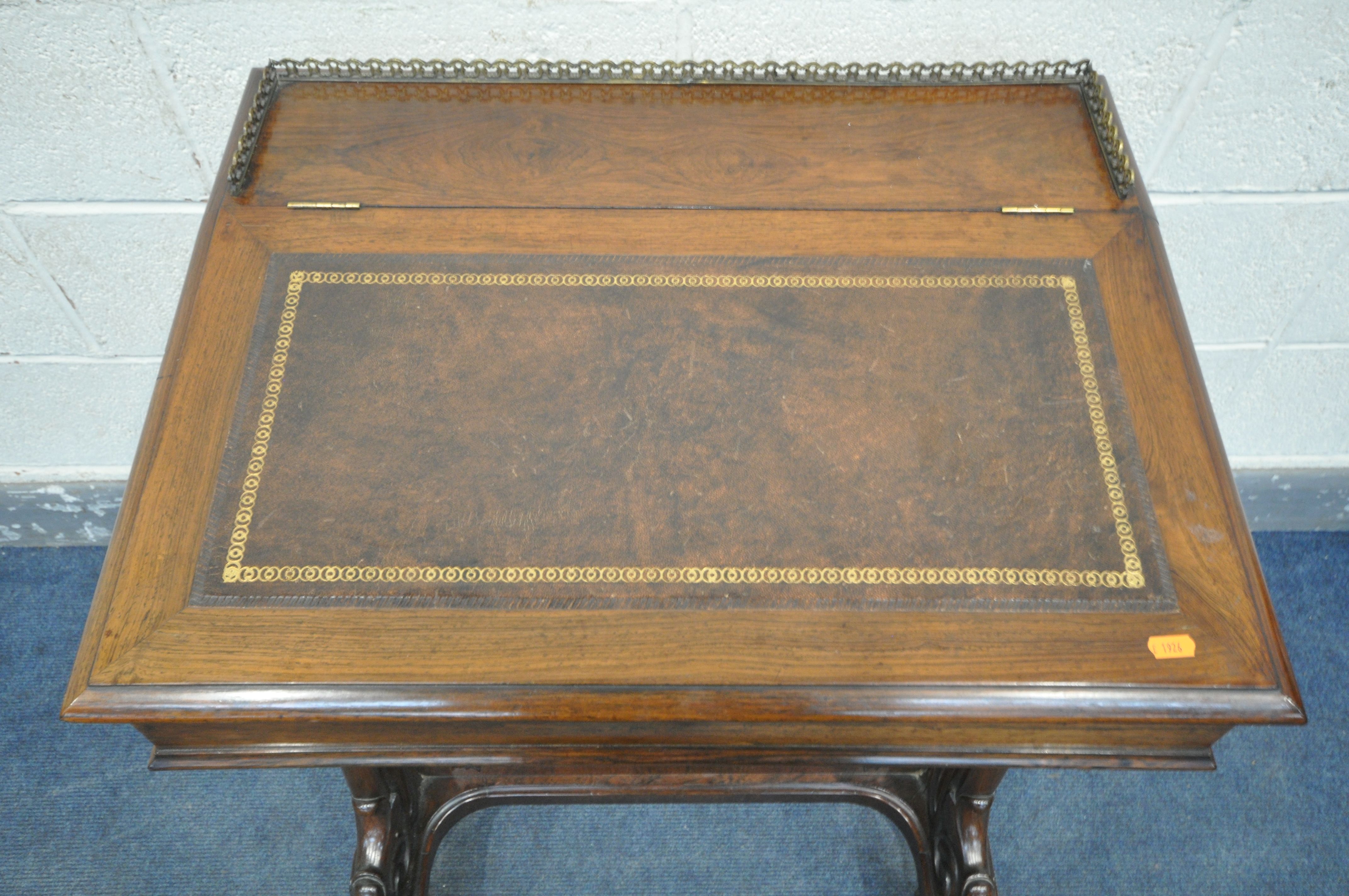 AN EARLY 19TH CENTURY ROSEWOOD DAVENPORT DESK, having a brass open fretwork gallery behind a leather - Image 4 of 9
