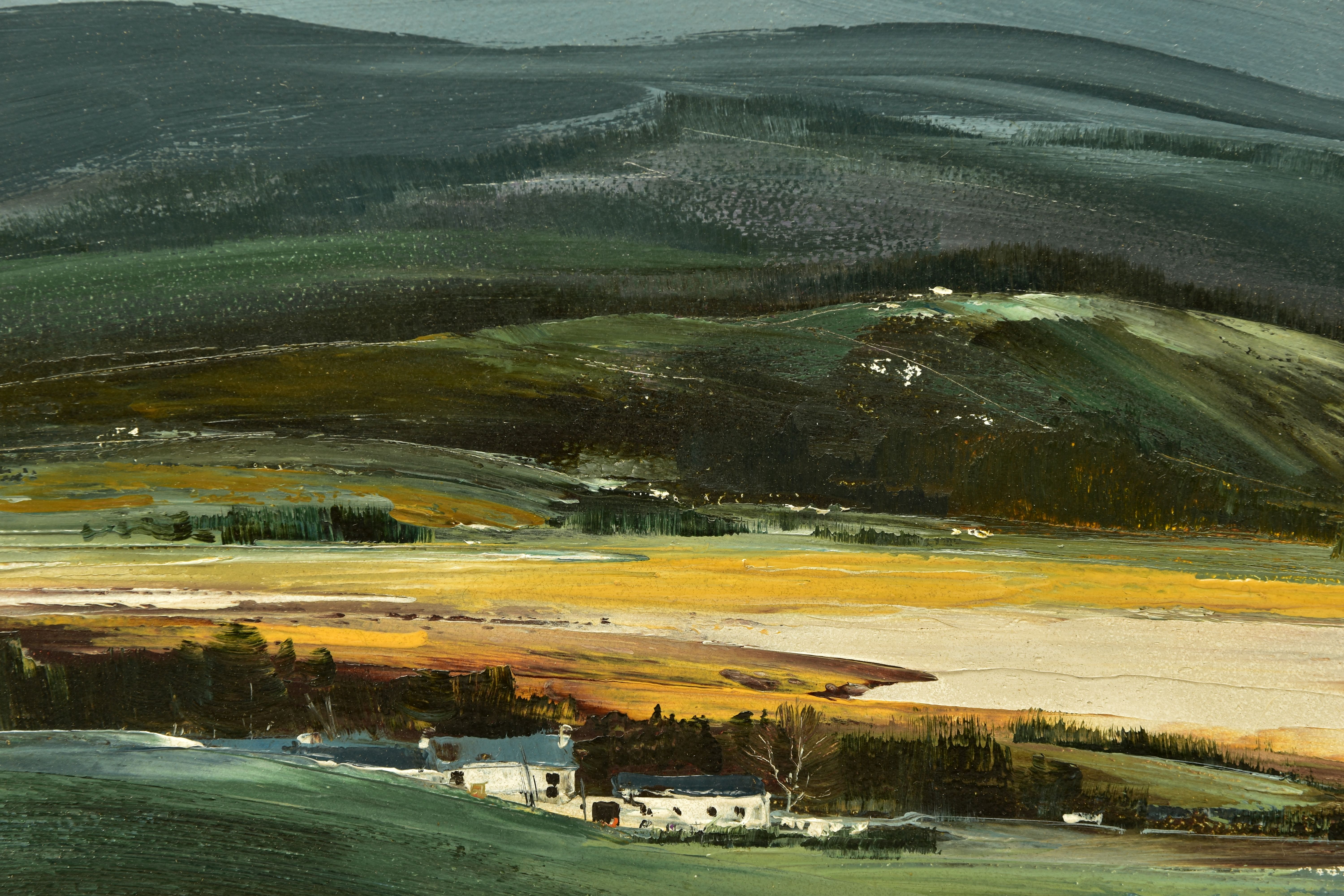 MICHAEL BARNFATHER (BRITISH 1934) 'NEAR KESWICK, LAKE DISTRICT', a Cumbrian landscape, houses to the - Image 3 of 5