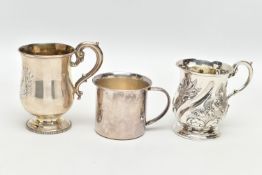 TWO VICTORIAN SILVER CHRISTENING MUGS AND AN ELIZABETH II SILVER CHRISTENING MUG, comprising a