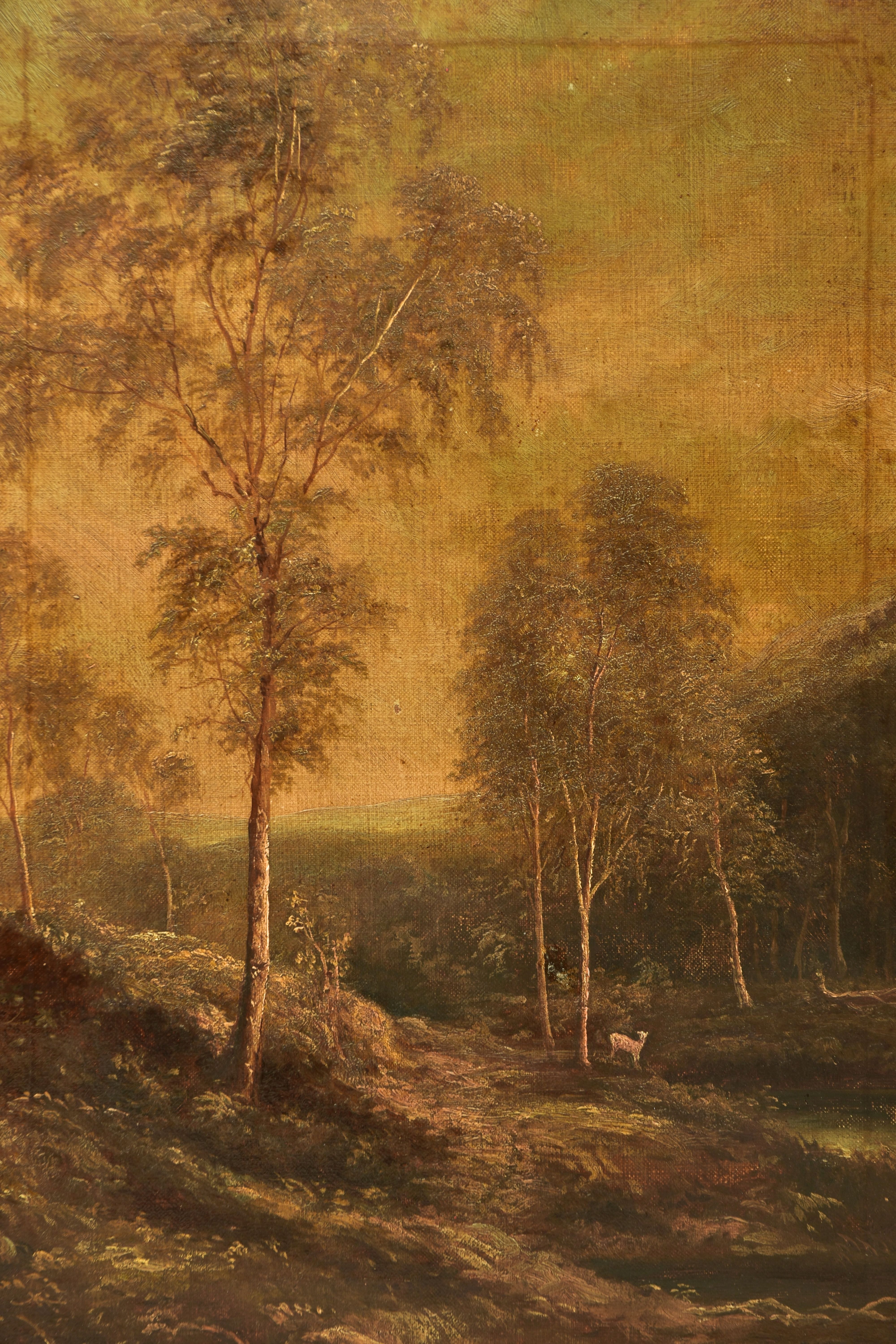 JOHN LONGSTAFFE (1849-1912) UNTITLED, AN ENGLISH SCHOOL LANDSCAPE, a path through a thinly wooded - Image 2 of 8
