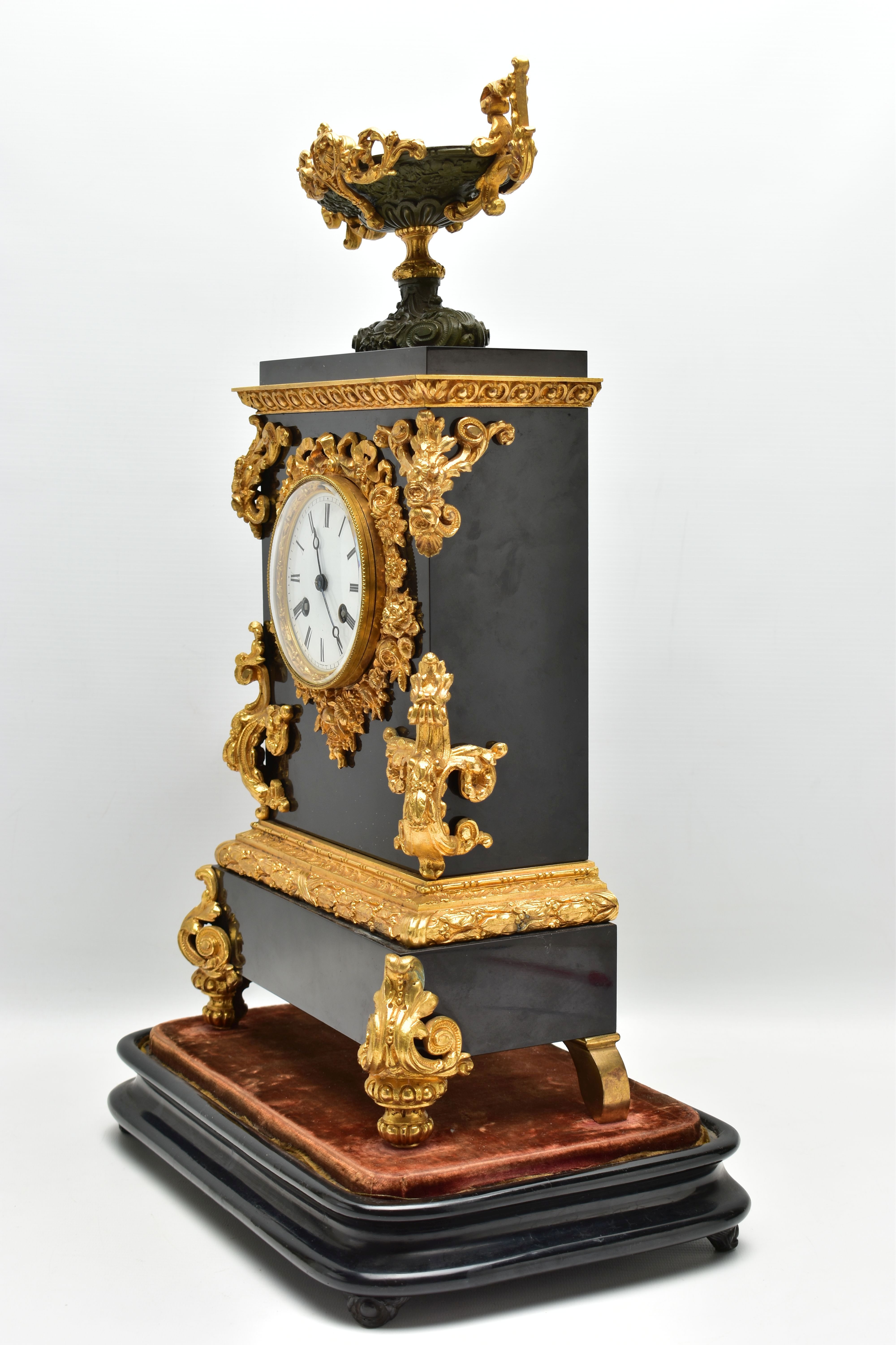A LATE 19TH CENTURY BLACK SLATE AND GILT METAL CHARLES FRODSHAM OF PARIS MANTEL CLOCK UNDER A - Image 11 of 13