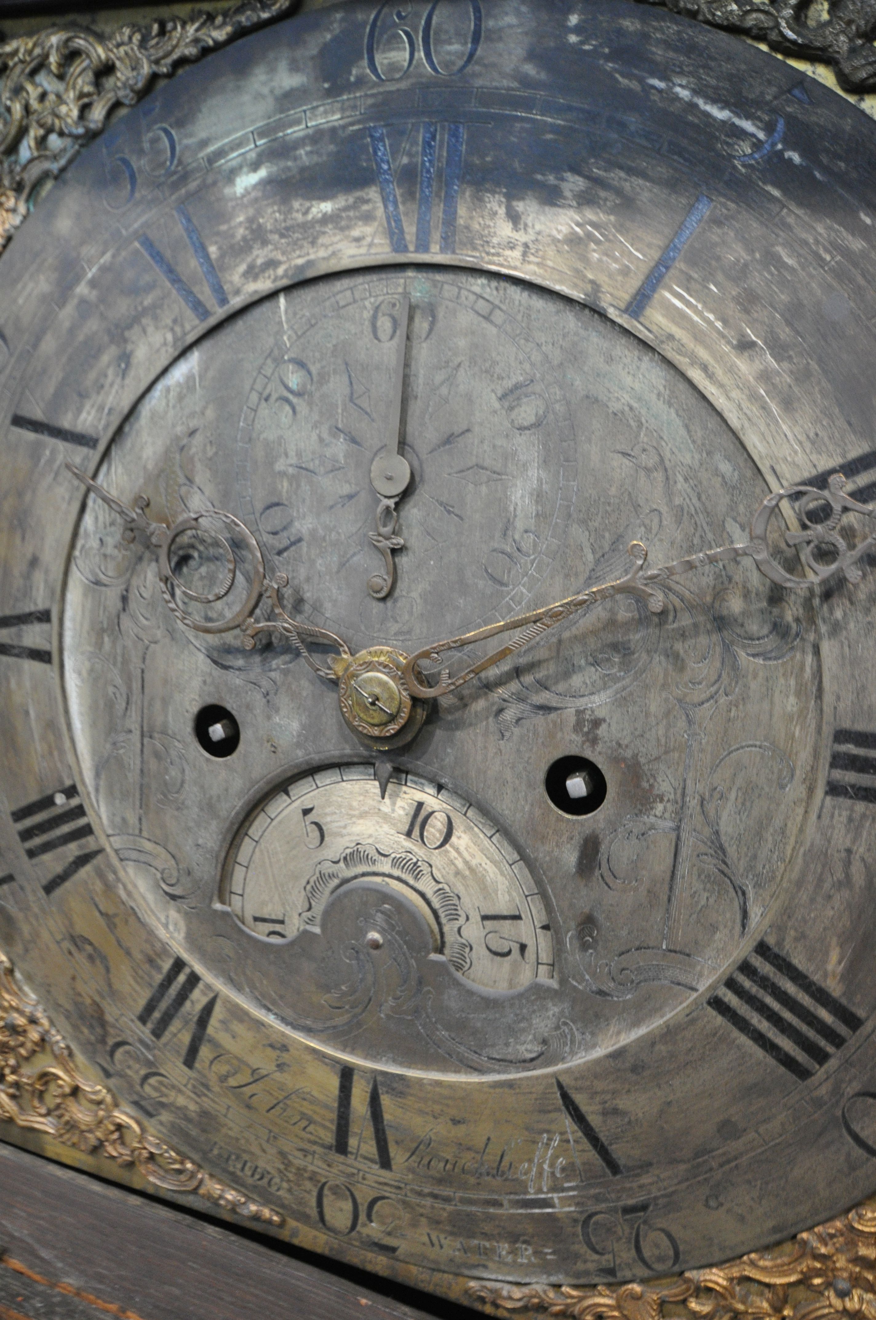 A HEAVILY CARVED EIGHT DAY LONGCASE CLOCK, the 11.5 inch brass and silvered dial singed John - Image 7 of 21