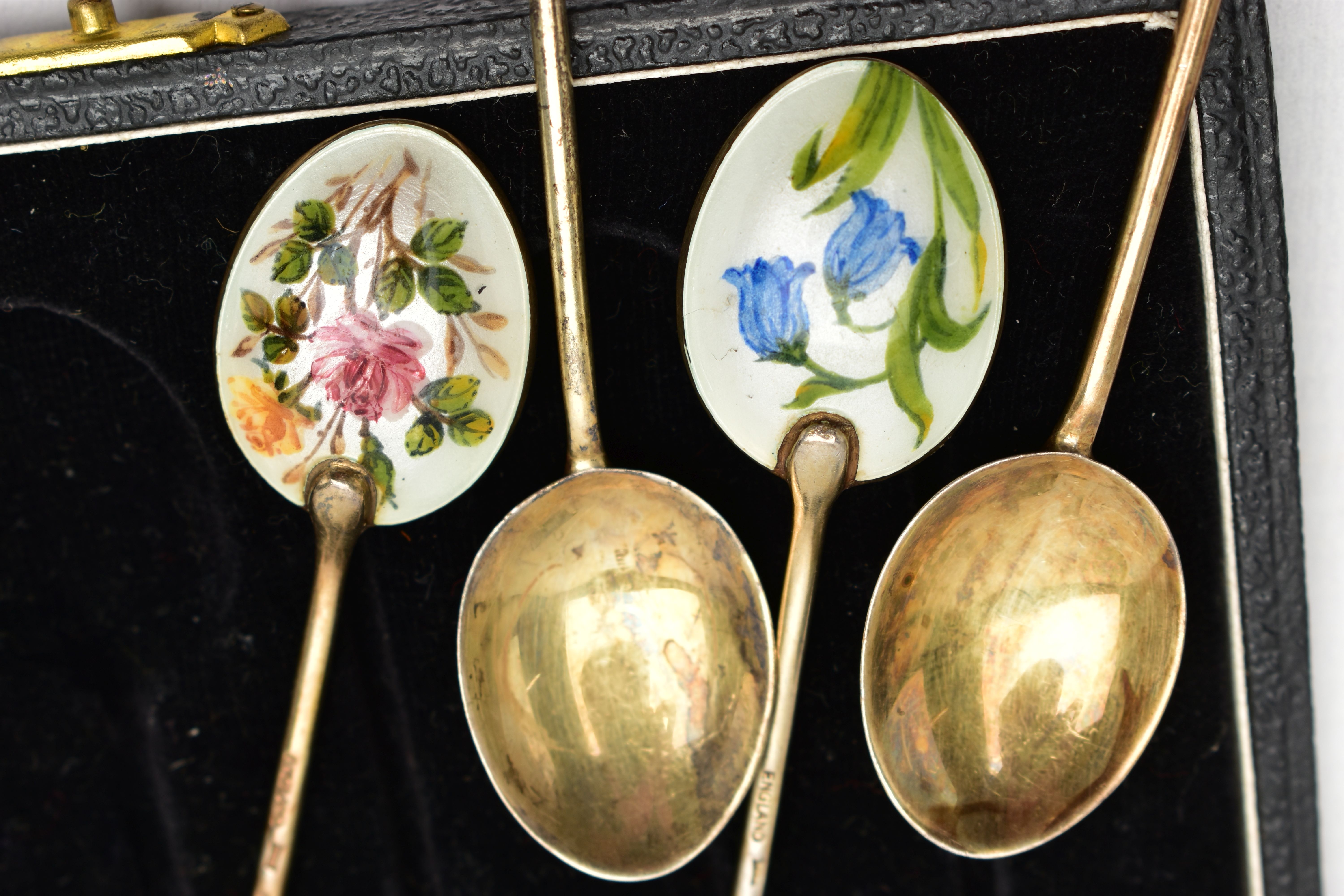 A CASED SET OF SIX ELIZABETH II SILVER GILT AND ENAMEL COFFEE SPOONS AND TEN OTHER SILVER ITEMS, - Image 8 of 8